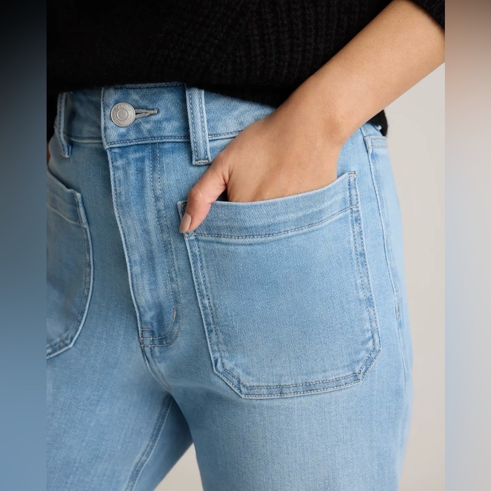 like new quince bella stretch patch pocket wide leg jeans white sz 24 x 28 - Picture 10 of 15